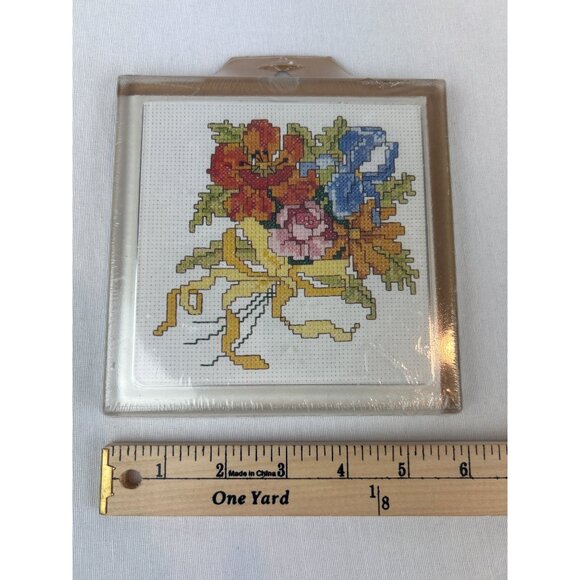 Vintage Spring Bouquet Cross Stitch Glass Hot Plate Kit By M.C.G. Textiles - Picture 4 of 4